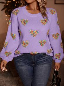 Calvaya Sweater Ukuran Plus Hati Casual - Mauve Purple - View 4