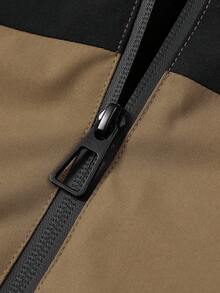 Manfinity Homme Men's Contrast Color Letter Printed Hooded Thermal Lined Padded Coat With Drawstring - Coffee Brown - View 4