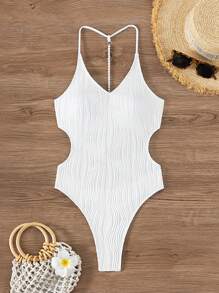Swim SXY Đồ bơi liền thân hở eo có họa tiết dành cho nữ khi đi bơi, đi nghỉ, đi biển mùa hè - trắng - Xem 3