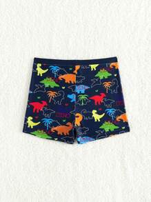Young Boys' Casual Vacation Cartoon Dinosaur & Palm Tree Print Swim Trunks, Suitable For Beach, Swimming, Surfing, Spring/Summer - Navy Blue - View 2