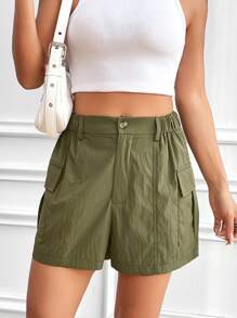 SHEIN Unity Solid Color Cargo Shorts - Army Green - View 5