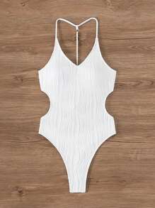 Swim SXY Đồ bơi liền thân hở eo có họa tiết dành cho nữ khi đi bơi, đi nghỉ, đi biển mùa hè - trắng - Xem 5