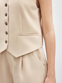 BizChic Bộ vest và quần short cài nút màu trơn dành cho nữ mùa thu/đông - Màu be - Xem 10