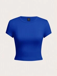 SHEIN EZwear 4pcs/Set Casual Minimalist Round Neck Short Sleeve Cropped Women T-Shirts, Suitable For Summer Suitable For Going Out - Multicolor - View 5