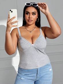 SHEIN EZwear Top Camisola Con Lazo Fruncido Para Mujer Talla Grande