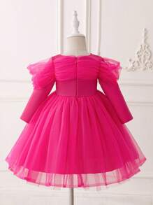Baby Girl Tulle Spliced Fluffy Party Dress Formal Dress Clothing - Hot Pink - View 2