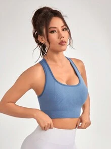 女士純色短款運動內衣 - 藍色 - 查看 5