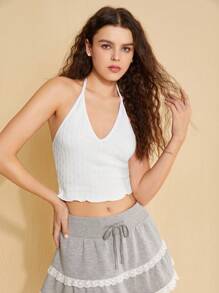 Forever 21 Sleeveless Knitted Texture Halter Neck Top For Women - White - View 4