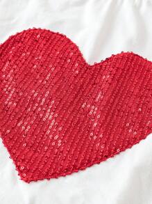SHEIN LUNE Plus Size Sequin Patchwork Heart Shaped Raglan Sleeve T-Shirt - White - View 3