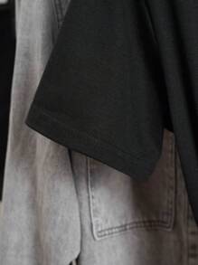 INAWLY Plus Size Round Neck Drop Shoulder T-Shirt Graphic Tees Women Tops - Black - View 4