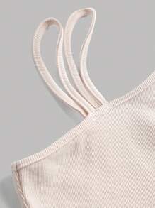 SHEIN Girlism Teen Girl Solid Color Ribbed Asymmetric Shoulder Strap Short Sleeve Casual T-Shirt - Apricot - View 4