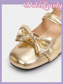 Dola Lovely Women's Bow Knot Printed Mary Jane Shoes With Heart-Shaped Double Straps And Buckle Detail, Fashionable High Heel Pumps