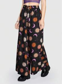ROMWE Của phụ nữ mặt trời , Mặt trăng Và Ngôi sao In quần ống rộng Hippie Quần - Nhiều màu - Xem 1