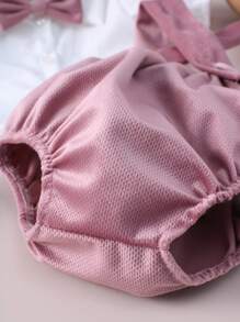 3入組新生兒攝影紳士套裝，適用於男嬰: 帶蝴蝶結襯衫、吊帶褲和帽子 - 彩色 - 查看 5