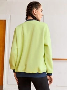 Gameset SHEIN Sport Letter Print Contrast Trim V-Neck Sweatshirt - Yellow - View 2