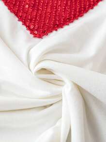 SHEIN LUNE Plus Size Sequin Patchwork Heart Shaped Raglan Sleeve T-Shirt - White - View 5