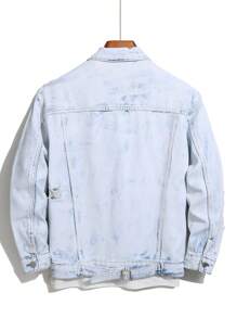 Men's Long Sleeve Ripped Denim Jacket - Light Wash - View 2