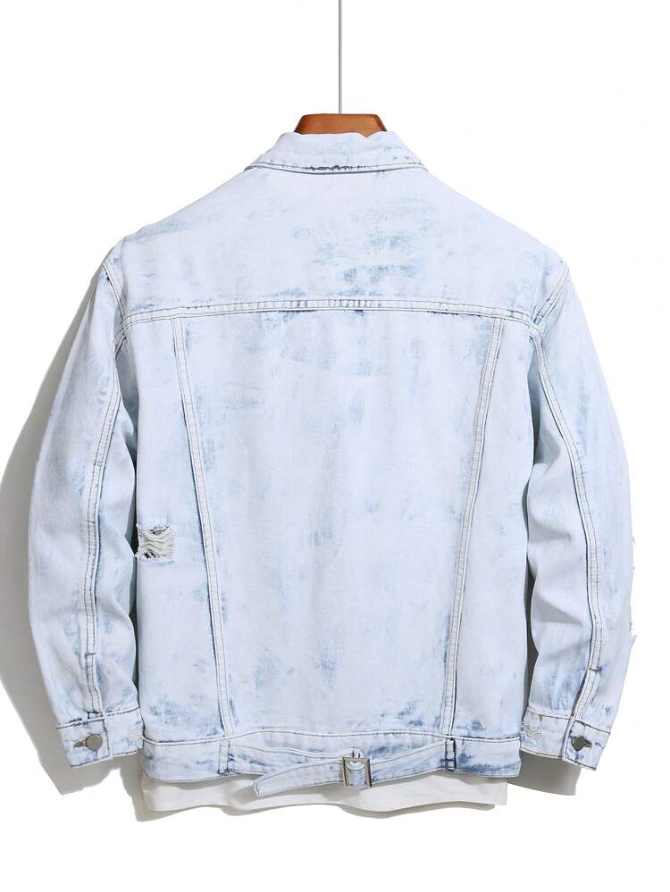 Men's Long Sleeve Ripped Denim Jacket