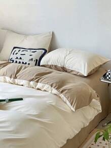 3件套白色和驼色水洗双面羽绒被套，适合男生和女生宿舍 - 白色 - 查看 2