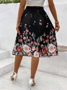 Breezaya Women's Floral Printed Pleated Skirt