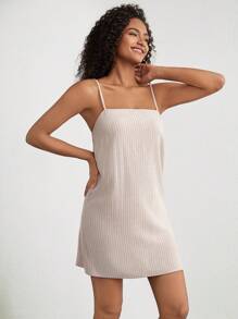 Ocili 女士純色肩帶家居裙 - 卡其色 - 查看 1