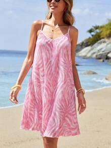 SHEIN VCAY Women's Tie-Dye Spaghetti Strap Dress - Pink - View 1