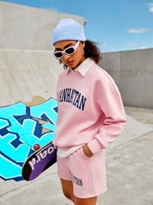 Streetz SHEIN Sport Women's Letter Printed Sports Set - Baby Pink - View 7