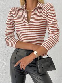 RueChic Vrouwen Gestreept Kraag Lange mouwen T-shirts