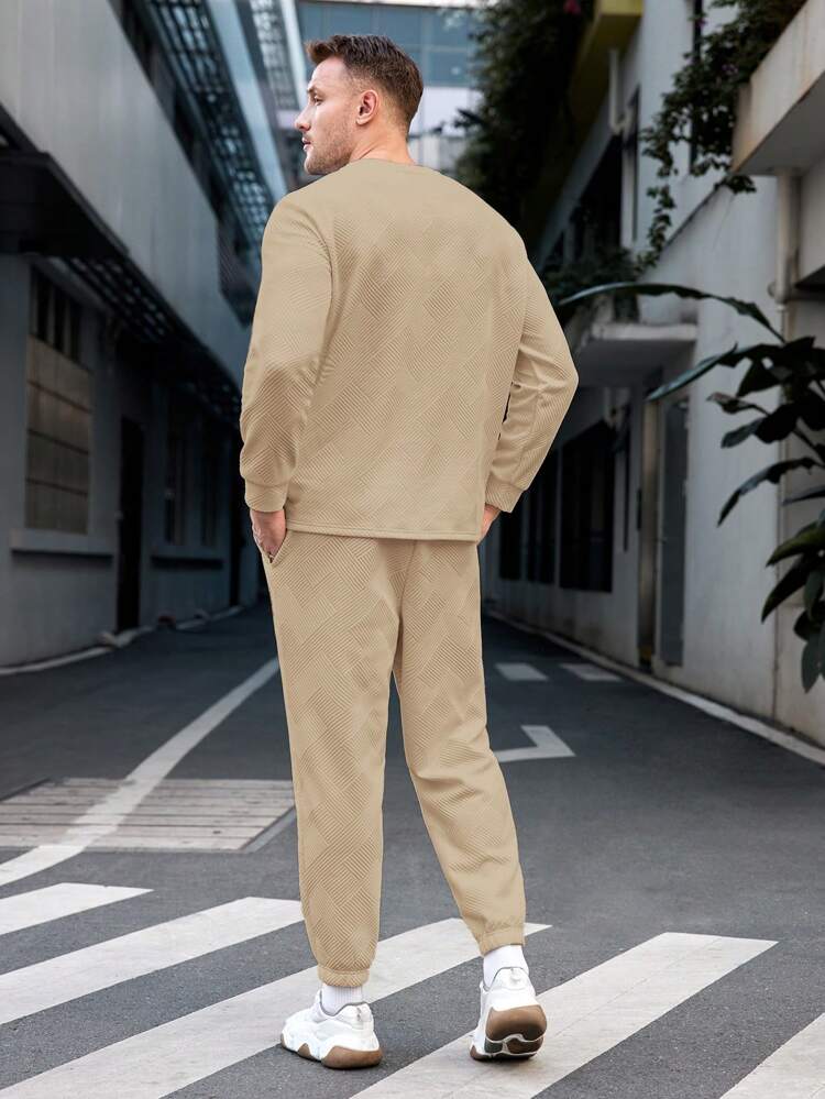 Men's Plus Size Letter Printed Sweatshirt And Sweatpants Set For Casual Wear, For Fall Winter