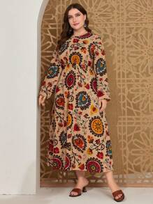 Al Najma 女士大碼花卉印花圓領長袖連衣裙 - 彩色 - 查看 6