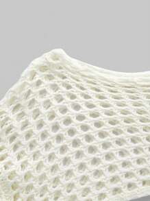 ROMWE Kawaii Summer Crochet Ladies' Hollow Out Knitted Pullover Sweater With Strawberry Design, School - Beige - View 4