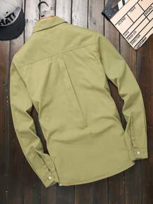 Manfinity Homme Men's Long Sleeve Denim Shirt With Multiple Pockets - Green - View 2