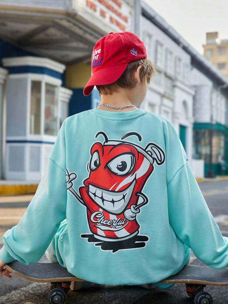 Boys And Girls Casual Cartoon Print Pattern Round Neck Pullover Long-Sleeved Top Shorts Knitted Two-Piece Set