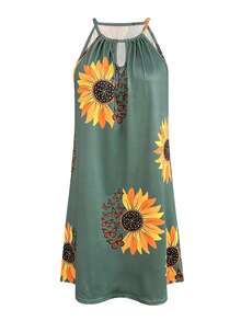 Casual Beach Vacation Travel Versatile Halter Neck Dress, Spring/Summer - Green - View 4