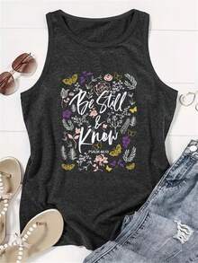 Women's Sleeveless Fun Letter, Animal And Botanical Printed Fashion Tank Top