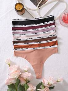 7 Unids/set Tanga De Cintura Baja Con Estampado De Letras - Multicolor - Ver 3