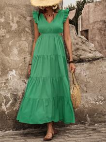 SHEIN LUNE Đầm hở eo tay ngắn cho nữ - màu xanh lá - Xem 6