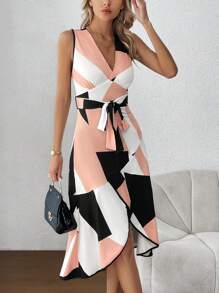SHEIN Clasi Vestido Con Dobladillo Cruzado Y Estampado Geométrico Para Mujer - Multicolor - Ver 5