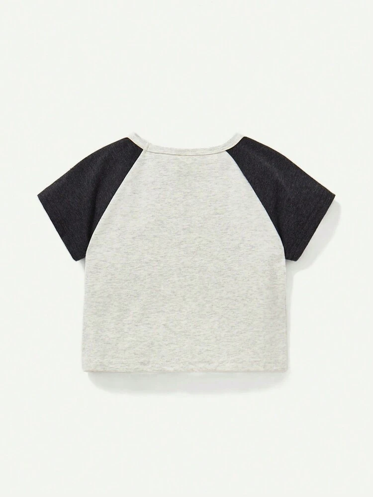 2pcs Baby Boy Letter Printed Crewneck Raglan Sleeve Top