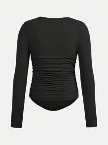 SHEIN Girlism 青少年女孩純色方領褶皺T卹2件裝 - 灰色 - 查看 7