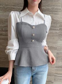 DAZY Cămașă cu mânecă lungă pentru femei, cu volane, cu imprimeu casual - alb - Vizualizare 7