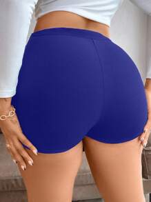 Flirla 女式加大码不对称下摆褶皱短裙 - 寶藍色 - 查看 2