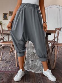 SHEIN LUNE 女性口袋哈倫長褲 - 灰色 - 查看 3