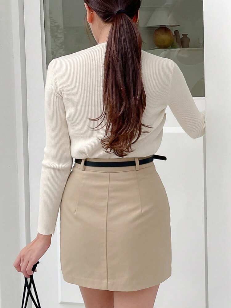 Women's Solid Color Hollow Out Drawstring Sweater Fall