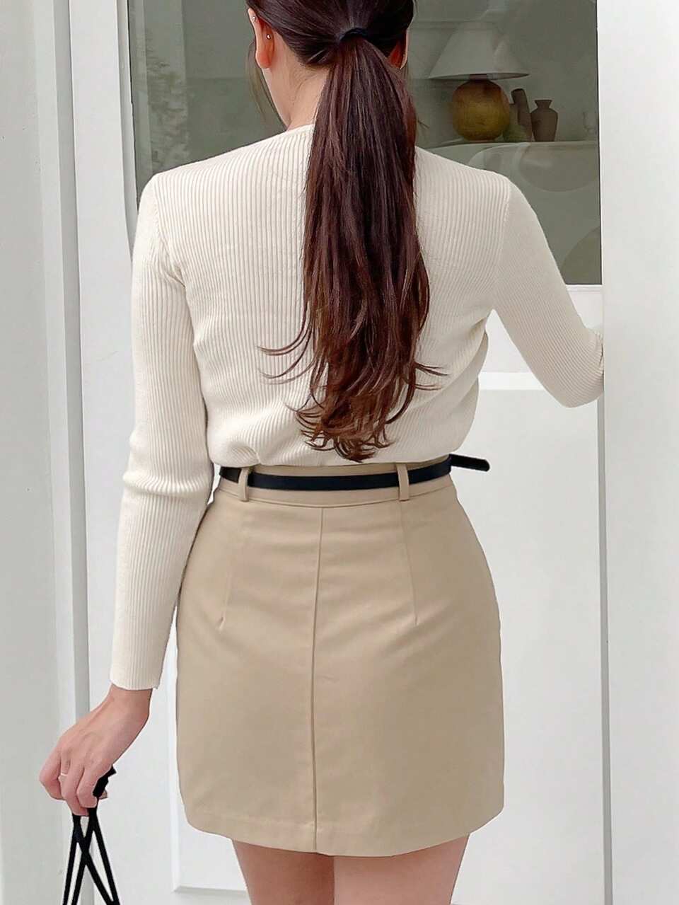 Women's Solid Color Hollow Out Drawstring Sweater Fall