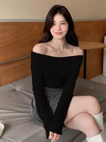 DAZY 女士露肩长袖T恤、秋装、返校服