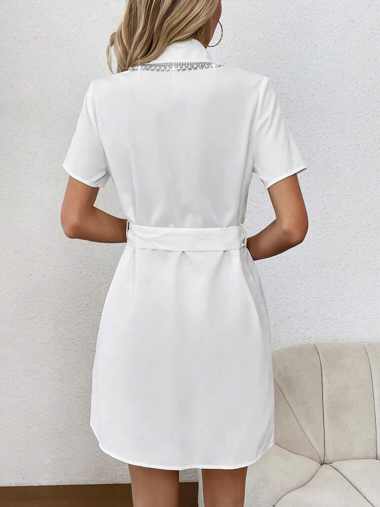 Women's Rhinestone Decorated Collar Edge Dress