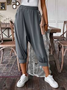 SHEIN LUNE 女性口袋哈倫長褲 - 灰色 - 查看 4