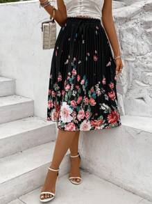 Breezaya Women's Floral Printed Pleated Skirt