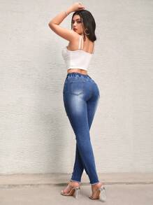 SHEIN SXY Quý cô Đau khổ Denim Quần jean - Rửa tối - Xem 3